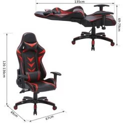 HOMCOM Fauteuil De Bureau Manager Grand Confort Style Baquet Racing Gamer Pivotant Inclinable Avec Coussins Revêtement Synthétique Rouge Noir -France HOMCOM Soldes 2022 6812222 3