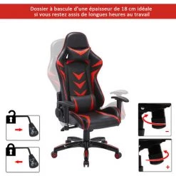 HOMCOM Fauteuil De Bureau Manager Grand Confort Style Baquet Racing Gamer Pivotant Inclinable Avec Coussins Revêtement Synthétique Rouge Noir -France HOMCOM Soldes 2022 6812222 4