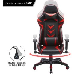 HOMCOM Fauteuil De Bureau Manager Grand Confort Style Baquet Racing Gamer Pivotant Inclinable Avec Coussins Revêtement Synthétique Rouge Noir -France HOMCOM Soldes 2022 6812222 5