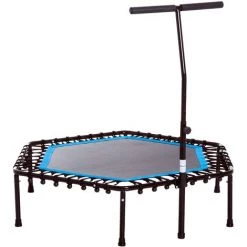 HOMCOM Trampoline De Fitness / Gymnastique Haute Performance Ø 114 Cm élastiques Bungee + Guidon Hauteur Réglable 116-132 Cm Bleu Noir
