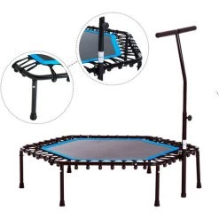 HOMCOM Trampoline De Fitness / Gymnastique Haute Performance Ø 114 Cm élastiques Bungee + Guidon Hauteur Réglable 116-132 Cm Bleu Noir -France HOMCOM Soldes 2022 6812230 5