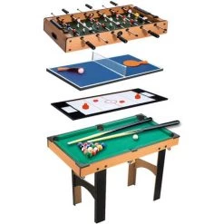 HOMCOM Table Multi Jeux 4 En 1 Babyfoot Billard Air Hockey Ping-pong Avec Accessoires MDF Bois 87 X 43 X 73 Cm - Marron
