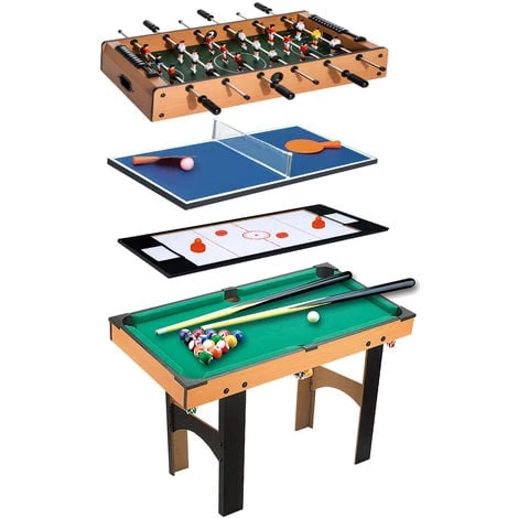 HOMCOM Table Multi Jeux 4 En 1 Babyfoot Billard Air Hockey Ping-pong Avec Accessoires MDF Bois 87 X 43 X 73 Cm - Marron 3 HOMCOM Table Multi Jeux 4 En 1 Babyfoot Billard Air Hockey Ping-pong Avec Accessoires MDF Bois 87 X 43 X 73 Cm - Marron