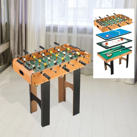 HOMCOM Table Multi Jeux 4 En 1 Babyfoot Billard Air Hockey Ping-pong Avec Accessoires MDF Bois 87 X 43 X 73 Cm - Marron 4 HOMCOM Table Multi Jeux 4 En 1 Babyfoot Billard Air Hockey Ping-pong Avec Accessoires MDF Bois 87 X 43 X 73 Cm - Marron – Image 2