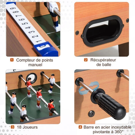 HOMCOM Table Baby-foot Pour Enfants à Partir De 3 Ans 2 Ballons 18 Joueurs 69 X 37 X 24 Cm - Marron 6 HOMCOM Table Baby-foot Pour Enfants à Partir De 3 Ans 2 Ballons 18 Joueurs 69 X 37 X 24 Cm - Marron – Image 4