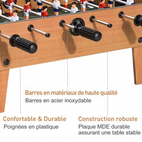 HOMCOM Table Baby-foot Pour Enfants à Partir De 3 Ans 2 Ballons 18 Joueurs 69 X 37 X 24 Cm - Marron 7 HOMCOM Table Baby-foot Pour Enfants à Partir De 3 Ans 2 Ballons 18 Joueurs 69 X 37 X 24 Cm - Marron – Image 5