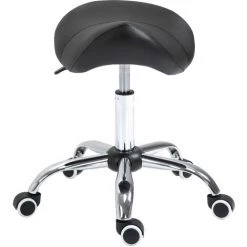 HOMCOM Tabouret De Massage Tabouret Selle Ergonomique Pivotant 360° Hauteur Réglable Revêtement Synthétique Noir Chromé