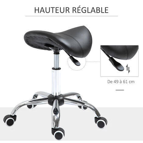 HOMCOM Tabouret De Massage Tabouret Selle Ergonomique Pivotant 360° Hauteur Réglable Revêtement Synthétique Noir Chromé 6 HOMCOM Tabouret De Massage Tabouret Selle Ergonomique Pivotant 360° Hauteur Réglable Revêtement Synthétique Noir Chromé – Image 4