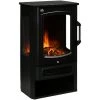 HOMCOM Cheminée électrique Poêle Style Contemporain 1000-2000 W Simulation Flammes LED Luminosité Réglable Acier Verre Noir - Noir