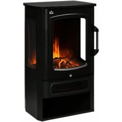 HOMCOM Cheminée électrique Poêle Style Contemporain 1000-2000 W Simulation Flammes LED Luminosité Réglable Acier Verre Noir - Noir