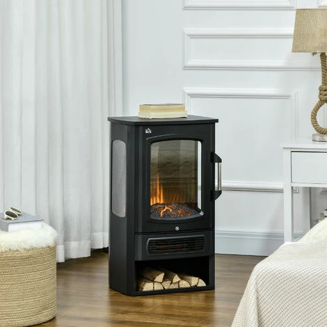HOMCOM Cheminée électrique Poêle Style Contemporain 1000-2000 W Simulation Flammes LED Luminosité Réglable Acier Verre Noir - Noir 4 HOMCOM Cheminée électrique Poêle Style Contemporain 1000-2000 W Simulation Flammes LED Luminosité Réglable Acier Verre Noir - Noir – Image 2