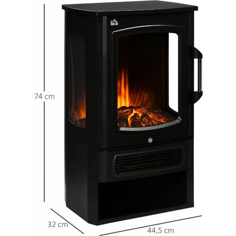 HOMCOM Cheminée électrique Poêle Style Contemporain 1000-2000 W Simulation Flammes LED Luminosité Réglable Acier Verre Noir - Noir 5 HOMCOM Cheminée électrique Poêle Style Contemporain 1000-2000 W Simulation Flammes LED Luminosité Réglable Acier Verre Noir - Noir – Image 3