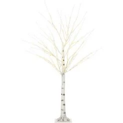 HOMCOM Arbre Lumineux LED Bouleau - Décoration Lumineuse - 96 LEDS Blanc Chaud - Norme IP 44 - Usage Intérieur/extérieur - 1,5H M - Métal PP Blanc - Blanc