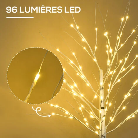 HOMCOM Arbre Lumineux LED Bouleau - Décoration Lumineuse - 96 LEDS Blanc Chaud - Norme IP 44 - Usage Intérieur/extérieur - 1,5H M - Métal PP Blanc - Blanc 7 HOMCOM Arbre Lumineux LED Bouleau - Décoration Lumineuse - 96 LEDS Blanc Chaud - Norme IP 44 - Usage Intérieur/extérieur - 1,5H M - Métal PP Blanc - Blanc – Image 5