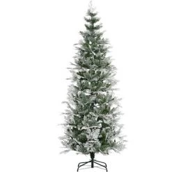 HOMCOM Sapin De Noël Artificiel Aspect Enneigé Ø 80 X 225H Cm Pied Support Inclus 880 Branches épines Grand Réalisme - Vert