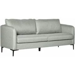HOMCOM Canapé 3 Places Design Contemporain Piètement Acier Noir Revêtement Tissu Aspect Lin Gris Clair - Gris
