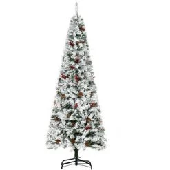 HOMCOM Sapin De Noël Artificiel Branches Enneigées Ø 55 X 180H Cm 600 Branches épines Imitation Nordmann Grand Réalisme 23 Houx 23 Pommes De Pin - Vert