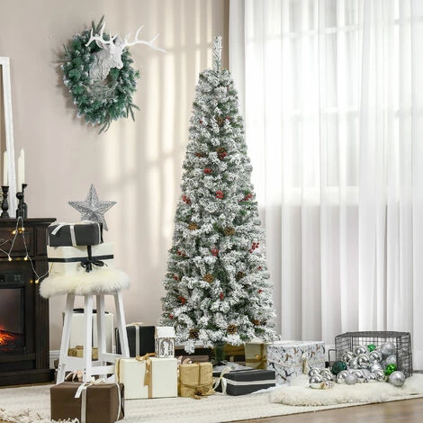 HOMCOM Sapin De Noël Artificiel Branches Enneigées Ø 55 X 180H Cm 600 Branches épines Imitation Nordmann Grand Réalisme 23 Houx 23 Pommes De Pin - Vert 4 HOMCOM Sapin De Noël Artificiel Branches Enneigées Ø 55 X 180H Cm 600 Branches épines Imitation Nordmann Grand Réalisme 23 Houx 23 Pommes De Pin - Vert – Image 2