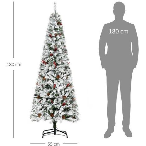 HOMCOM Sapin De Noël Artificiel Branches Enneigées Ø 55 X 180H Cm 600 Branches épines Imitation Nordmann Grand Réalisme 23 Houx 23 Pommes De Pin - Vert 5 HOMCOM Sapin De Noël Artificiel Branches Enneigées Ø 55 X 180H Cm 600 Branches épines Imitation Nordmann Grand Réalisme 23 Houx 23 Pommes De Pin - Vert – Image 3