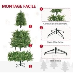 HOMCOM Sapin De Noël Artificiel Ø 91 X 210H Cm 865 Branches épines Imitation Nordmann Grand Réalisme Vert - Vert -France HOMCOM Soldes 2022 68595394 4