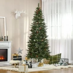 HOMCOM Sapin De Noël Artificiel Décoré Ø 78 X 210H Cm 746 Branches épines Grand Réalisme 45 Baies Rouges - Vert -France HOMCOM Soldes 2022 68595395 2