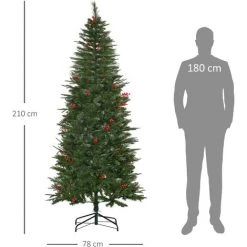 HOMCOM Sapin De Noël Artificiel Décoré Ø 78 X 210H Cm 746 Branches épines Grand Réalisme 45 Baies Rouges - Vert -France HOMCOM Soldes 2022 68595395 3