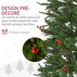 HOMCOM Sapin De Noël Artificiel Décoré Ø 78 X 210H Cm 746 Branches épines Grand Réalisme 45 Baies Rouges - Vert -France HOMCOM Soldes 2022 68595395 4