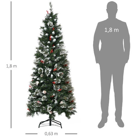 HOMCOM Sapin De Noël Artificiel Aspect Enneigé Ø 63 X 180H Cm 588 Branches Longues épines 35 Baies Rouges 33 Pommes De Pin - Vert 5 HOMCOM Sapin De Noël Artificiel Aspect Enneigé Ø 63 X 180H Cm 588 Branches Longues épines 35 Baies Rouges 33 Pommes De Pin - Vert – Image 3