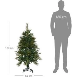 HOMCOM Sapin De Noël Artificiel Ø 61 X 120H Cm Pied Support Inclus 260 Branches épines Grand Réalisme Vert - Vert -France HOMCOM Soldes 2022 68595397 3