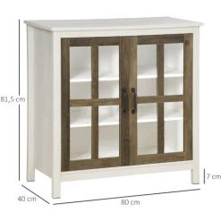 HOMCOM Buffet Armoire De Rangement - 2 Portes Vitrine Verre, 2 étagères Réglables - Verre Trempé Panneaux Particules Aspect Bois Blanc Effet Céruse - Blanc -France HOMCOM Soldes 2022 68595402 3