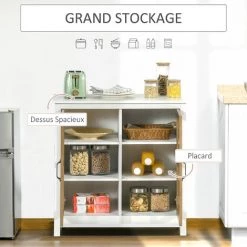 HOMCOM Buffet Armoire De Rangement - 2 Portes Vitrine Verre, 2 étagères Réglables - Verre Trempé Panneaux Particules Aspect Bois Blanc Effet Céruse - Blanc -France HOMCOM Soldes 2022 68595402 5