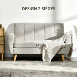 HOMCOM Ensemble Salon 3 Places 2 Pièces Design Scandinave - Canapé 2 Places Et Fauteuil - Pieds Et Structure Bois - Tissu Aspect Lin Gris Clair - Gris -France HOMCOM Soldes 2022 68595404 5