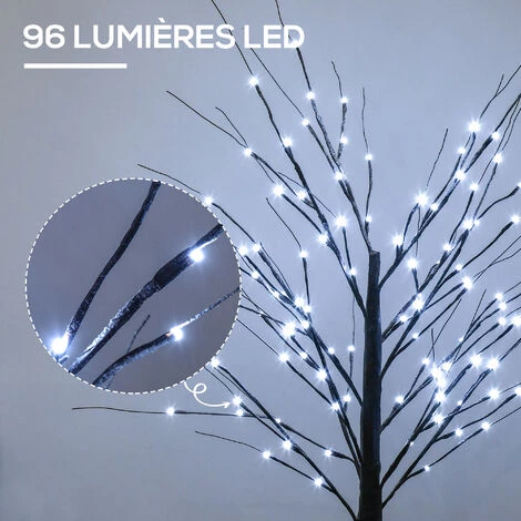 HOMCOM Arbre Lumineux LED Aspect Enneigé - Décoration Lumineuse - 96 LEDS Blanc Froid - Norme IP 44 - Usage Intérieur/extérieur - 1,5H M - Métal PP Brun - Brun 6 HOMCOM Arbre Lumineux LED Aspect Enneigé - Décoration Lumineuse - 96 LEDS Blanc Froid - Norme IP 44 - Usage Intérieur/extérieur - 1,5H M - Métal PP Brun - Brun – Image 4