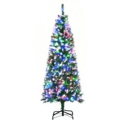 HOMCOM Sapin De Noël Artificiel Lumineux LED X 250 Multicolore Aspect Enneigé Ø 53 X 150H Cm 408 Branches Vert Blanc - Vert