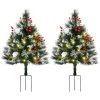 HOMCOM Sapins De Noël Artificiel H. 75 Cm Aspect Enneigé - Lot De 2 Sapins LED - 8 Modes D'éclairage - 70 Branches - Décoration Incluse - Usage Extérieur - Vert -France HOMCOM Soldes 2022 68595411 1