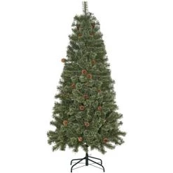 HOMCOM Sapin De Noël Artificiel Ø 87 X 180H Cm - 450 Branches épines Imitation Nordmann Grand Réalisme - 28 Pommes De Pin - Métal PVC Vert - Vert