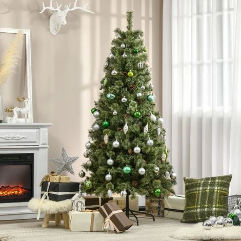 HOMCOM Sapin De Noël Artificiel Ø 87 X 180H Cm - 450 Branches épines Imitation Nordmann Grand Réalisme - 28 Pommes De Pin - Métal PVC Vert - Vert 4 HOMCOM Sapin De Noël Artificiel Ø 87 X 180H Cm - 450 Branches épines Imitation Nordmann Grand Réalisme - 28 Pommes De Pin - Métal PVC Vert - Vert – Image 2
