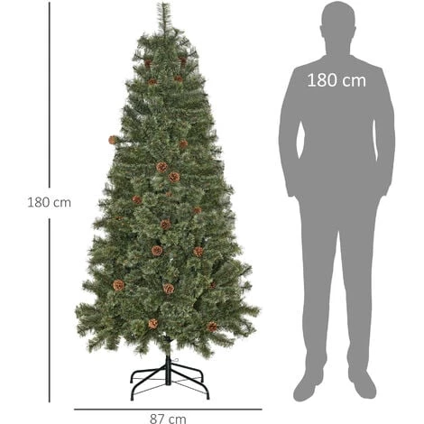 HOMCOM Sapin De Noël Artificiel Ø 87 X 180H Cm - 450 Branches épines Imitation Nordmann Grand Réalisme - 28 Pommes De Pin - Métal PVC Vert - Vert 5 HOMCOM Sapin De Noël Artificiel Ø 87 X 180H Cm - 450 Branches épines Imitation Nordmann Grand Réalisme - 28 Pommes De Pin - Métal PVC Vert - Vert – Image 3