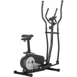 HOMCOM Vélo Elliptique Vertical Vélo D'appartement 2 En 1 écran LCD Multifonction Selle & Résistance Réglable Acier ABS Noir Gris - Noir