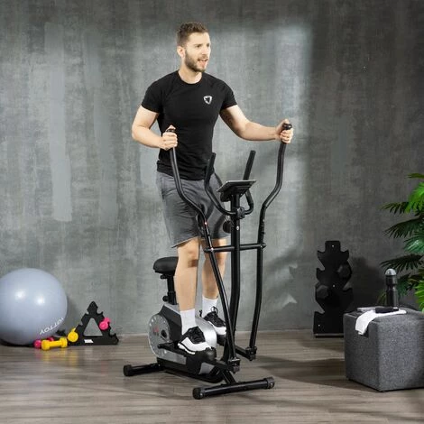 HOMCOM Vélo Elliptique Vertical Vélo D'appartement 2 En 1 écran LCD Multifonction Selle & Résistance Réglable Acier ABS Noir Gris - Noir 3 HOMCOM Vélo Elliptique Vertical Vélo D'appartement 2 En 1 écran LCD Multifonction Selle & Résistance Réglable Acier ABS Noir Gris - Noir – Image 2