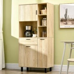 HOMCOM Buffet Haut - Armoire De Cuisine Multi-rangement - 3 Portes, 4 Niches, Tiroir - Piètement Métal Noir Panneaux Particules Aspect Bois Clair - Beige 8 HOMCOM Buffet Haut - Armoire De Cuisine Multi-rangement - 3 Portes, 4 Niches, Tiroir - Piètement Métal Noir Panneaux Particules Aspect Bois Clair - Beige -France HOMCOM Soldes 2022 68959104 2