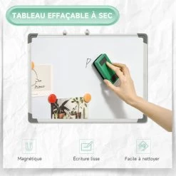 HOMCOM Tableau Blanc Aimanté Magnétique Dim. 60L X 45H Cm Nombreux Accessoires Inclus Cadre Aluminium - Blanc -France HOMCOM Soldes 2022 68959105 5