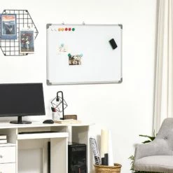 HOMCOM Tableau Blanc Aimanté Magnétique Dim. 90L X 60H Cm Nombreux Accessoires Inclus Cadre Aluminium - Blanc -France HOMCOM Soldes 2022 68959106 4