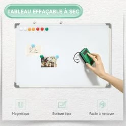 HOMCOM Tableau Blanc Aimanté Magnétique Dim. 90L X 60H Cm Nombreux Accessoires Inclus Cadre Aluminium - Blanc -France HOMCOM Soldes 2022 68959106 5