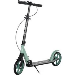 HOMCOM Trottinette Pliable Adulte Béquille Double Frein Amortisseur Hauteur Guidon Réglable Roulement PU Abec-9 Alu. Métal Vert Noir - Vert