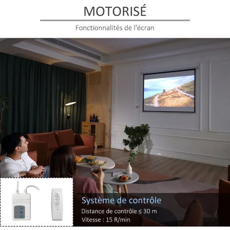 HOMCOM Ecran De Projection Motorisé Home-cinéma Format 4:3 84 Pouces 171L X 128H Cm Blanc - Blanc 6 HOMCOM Ecran De Projection Motorisé Home-cinéma Format 4:3 84 Pouces 171L X 128H Cm Blanc - Blanc – Image 4