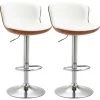 HOMCOM Lot De 2 Tabourets De Bar Design Contemporain Hauteur D'assise Réglable 64-85 Cm Pivotant 360° Revêtement Synthétique Crème Aspect Bois - Crème -France HOMCOM Soldes 2022 69575199 1
