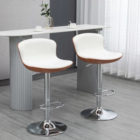 HOMCOM Lot De 2 Tabourets De Bar Design Contemporain Hauteur D'assise Réglable 64-85 Cm Pivotant 360° Revêtement Synthétique Crème Aspect Bois - Crème 4 HOMCOM Lot De 2 Tabourets De Bar Design Contemporain Hauteur D'assise Réglable 64-85 Cm Pivotant 360° Revêtement Synthétique Crème Aspect Bois - Crème – Image 2