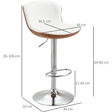 HOMCOM Lot De 2 Tabourets De Bar Design Contemporain Hauteur D'assise Réglable 64-85 Cm Pivotant 360° Revêtement Synthétique Crème Aspect Bois - Crème 5 HOMCOM Lot De 2 Tabourets De Bar Design Contemporain Hauteur D'assise Réglable 64-85 Cm Pivotant 360° Revêtement Synthétique Crème Aspect Bois - Crème – Image 3