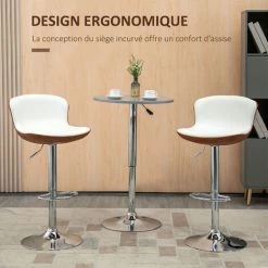 HOMCOM Lot De 2 Tabourets De Bar Design Contemporain Hauteur D'assise Réglable 64-85 Cm Pivotant 360° Revêtement Synthétique Crème Aspect Bois - Crème 10 HOMCOM Lot De 2 Tabourets De Bar Design Contemporain Hauteur D'assise Réglable 64-85 Cm Pivotant 360° Revêtement Synthétique Crème Aspect Bois - Crème -France HOMCOM Soldes 2022 69575199 4